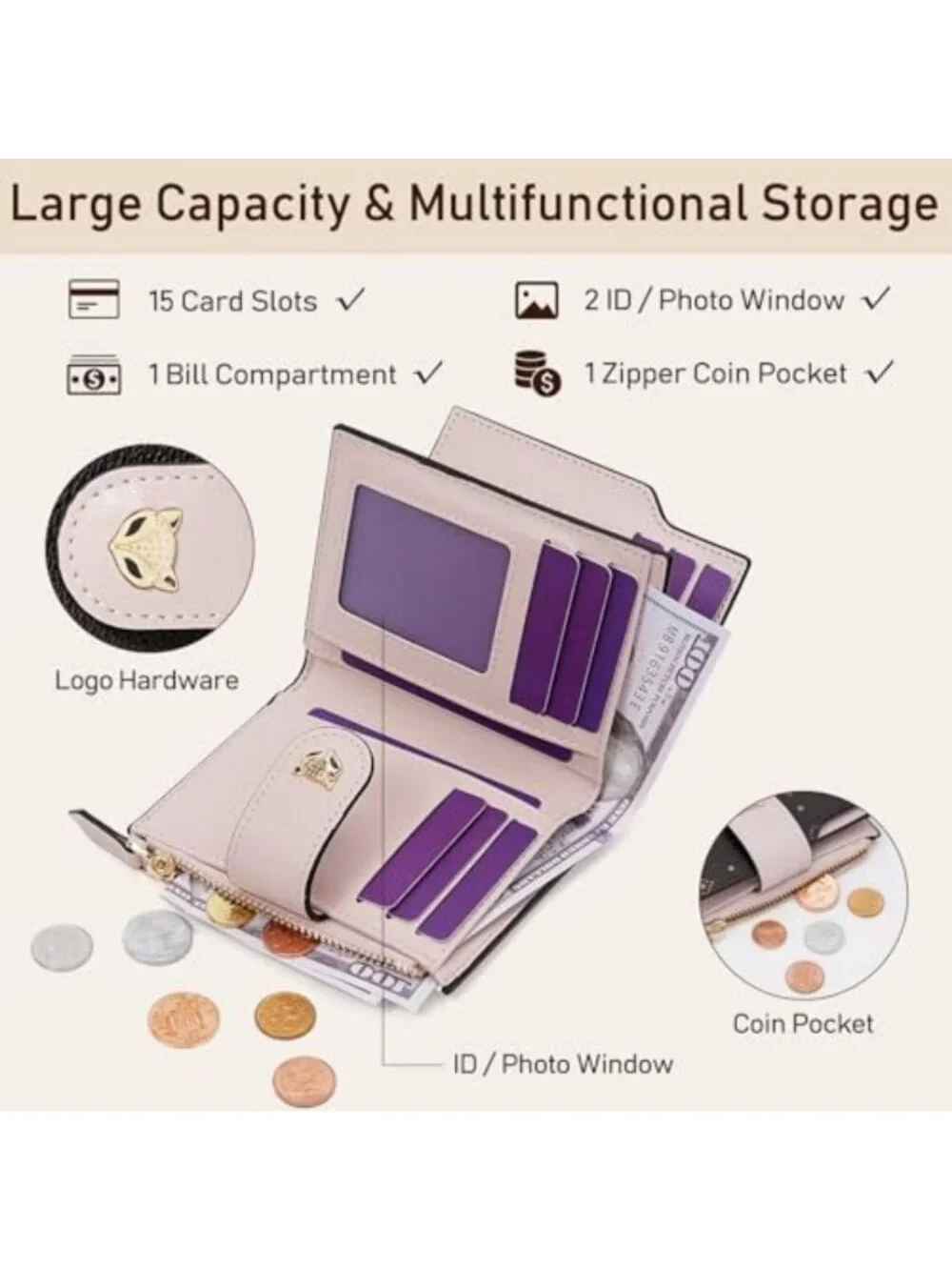 Stylish Small RFID Blocking Bifold Wallet for Women - Compact Credit Card Holder